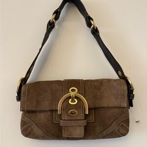 Coach Brown Suede Shoulder Bag with Gold Hardware